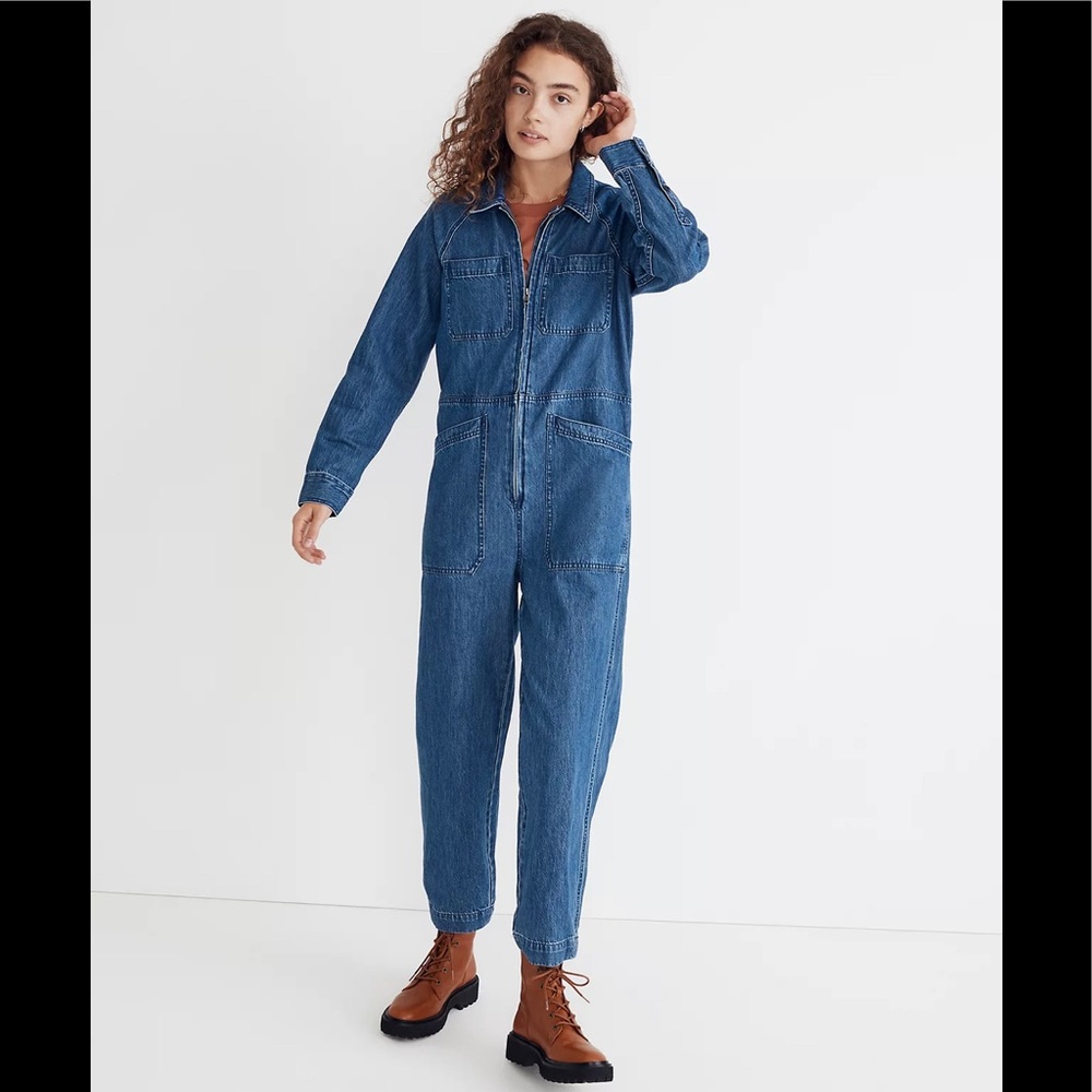 NWT Madewell Garment-Dyed Denim Crop Coverall Jumpsuit